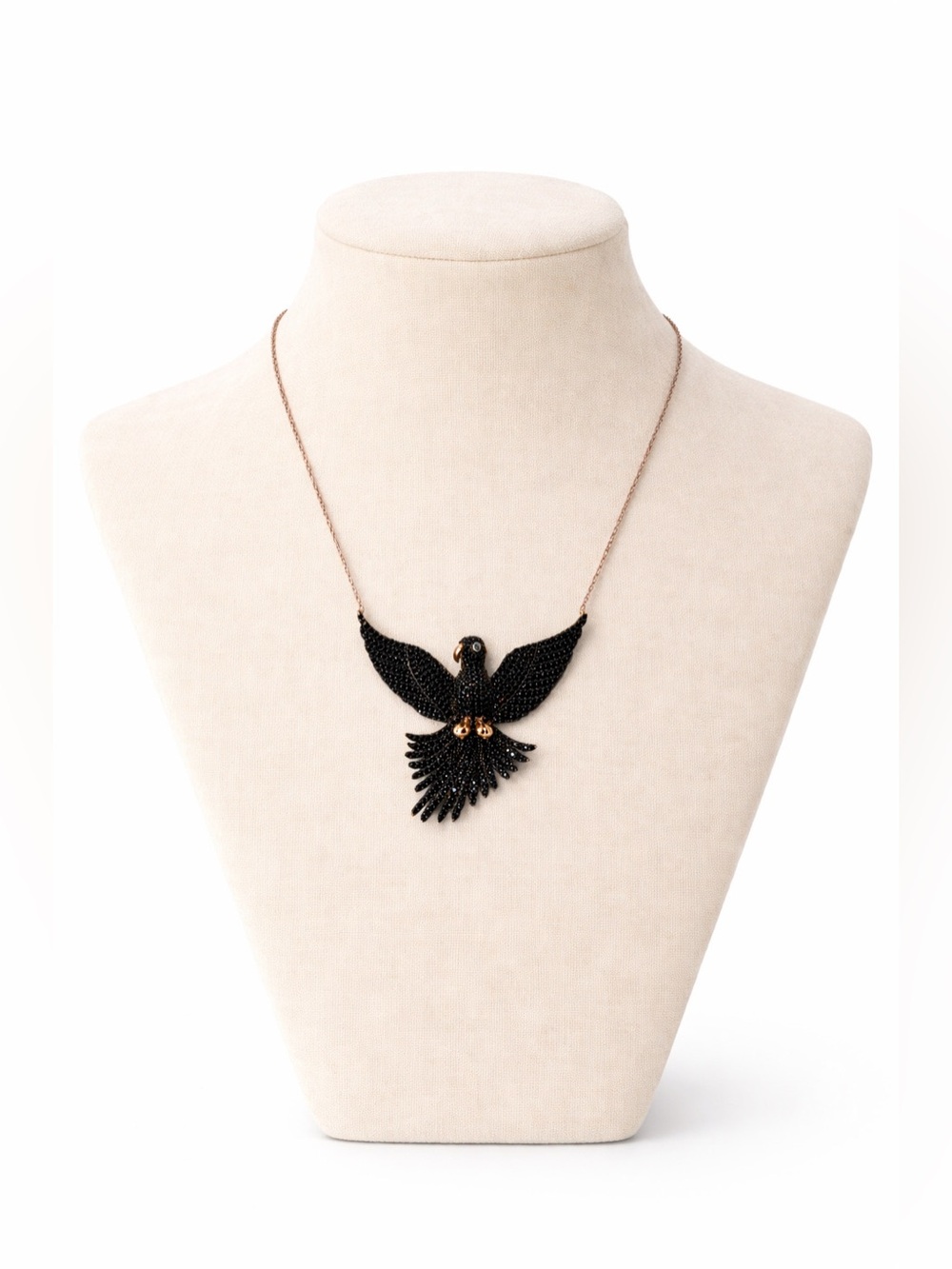 Black Raven Statement Necklace on Premium Rose-Gold Chain